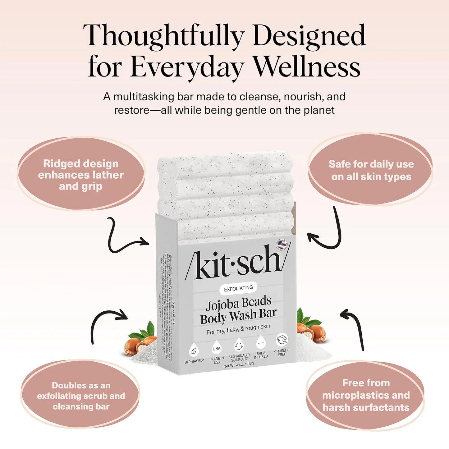 Kitsch Charcoal Soap Body Wash Bar for Cleansing – Made in USA, 4 oz