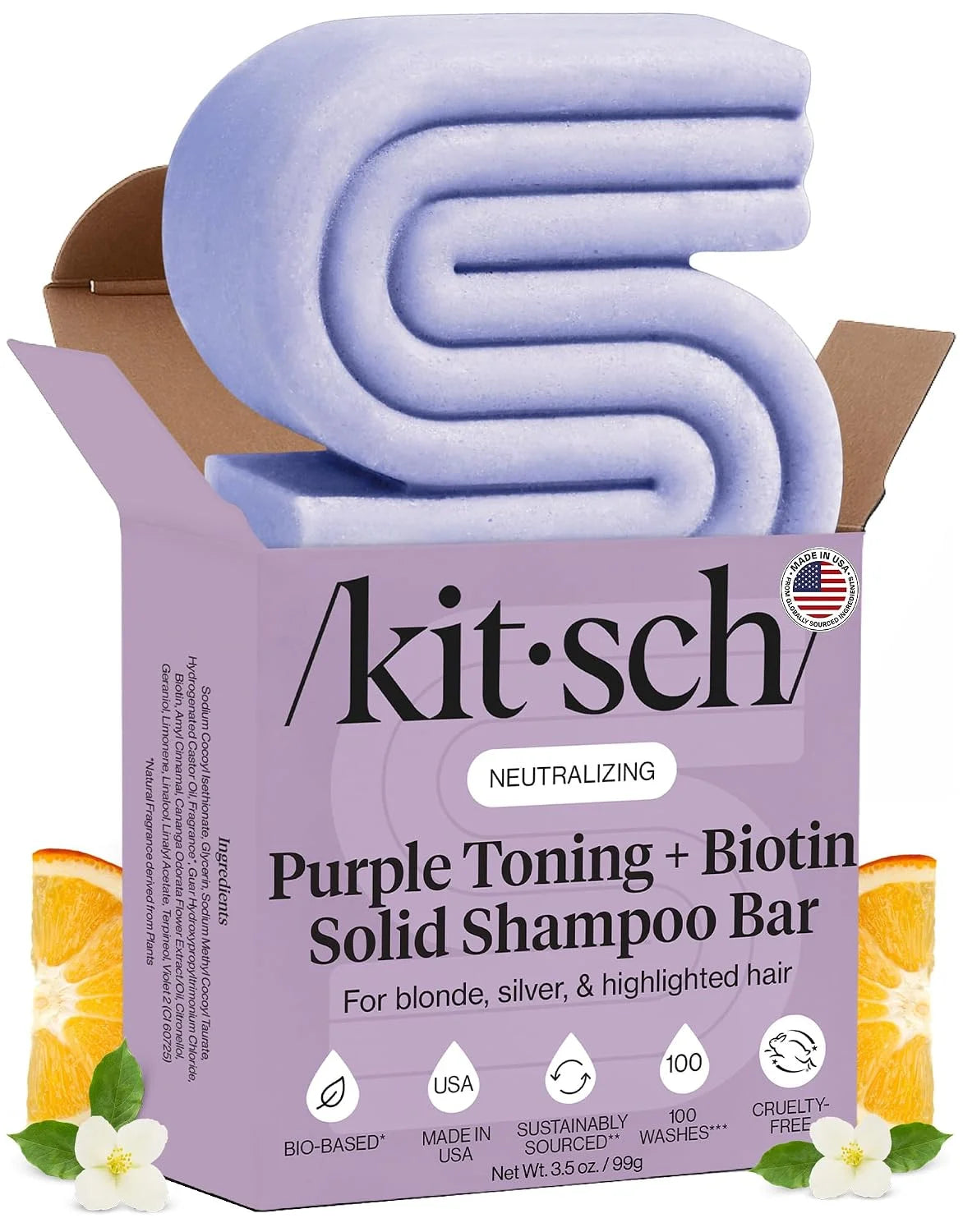 Kitsch Argan Oil Shampoo Bar Soap for Hair Growth - Made in USA, 3.2 oz
