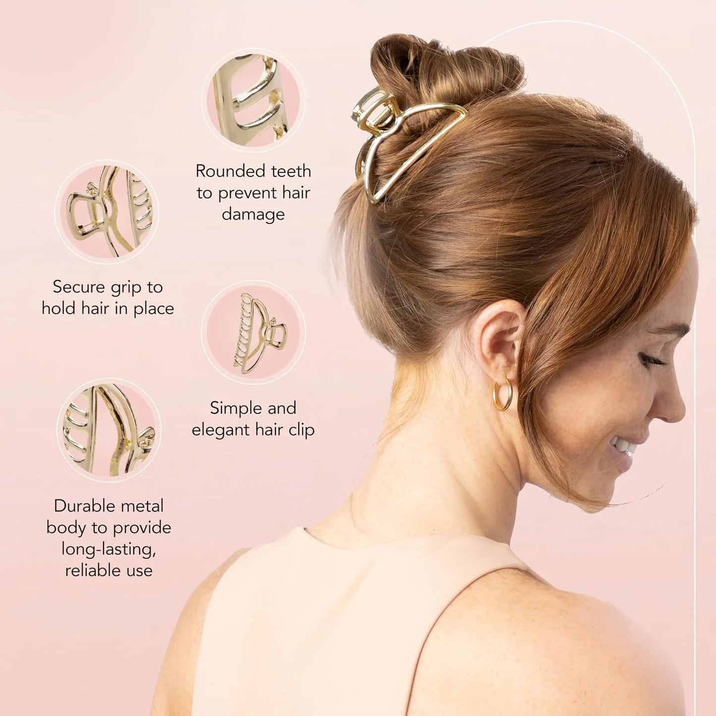 Kitsch Open Shape Metal Hair Clips for Women - Hematite, 1 Pc