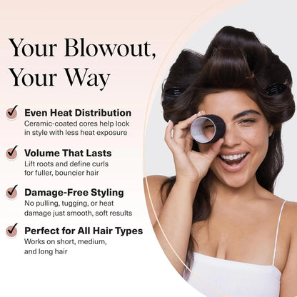 Kitsch Ceramic Hair Rollers for Women - Black, 8 Count (Pack of 1)