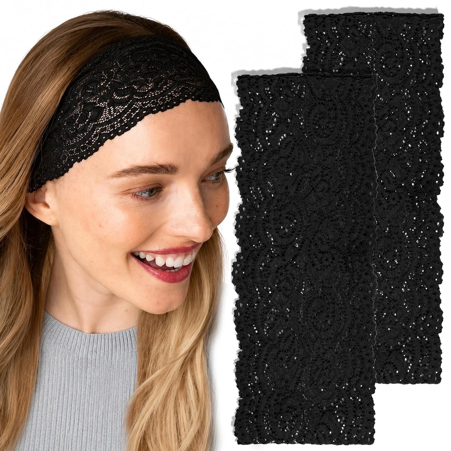 Kitsch Lace Wide Headbands for Women Non Slip - Cherry Lacquer & Dusty Pink