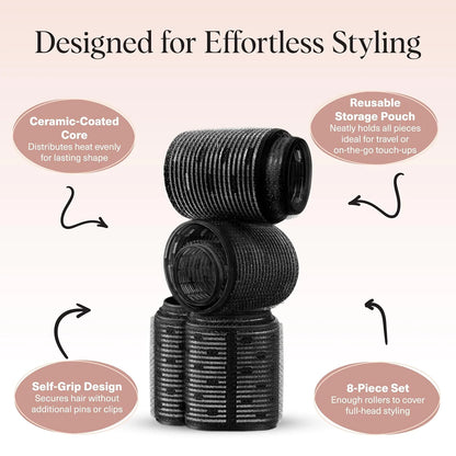 Kitsch Ceramic Hair Rollers for Women - Black, 8 Count (Pack of 1)