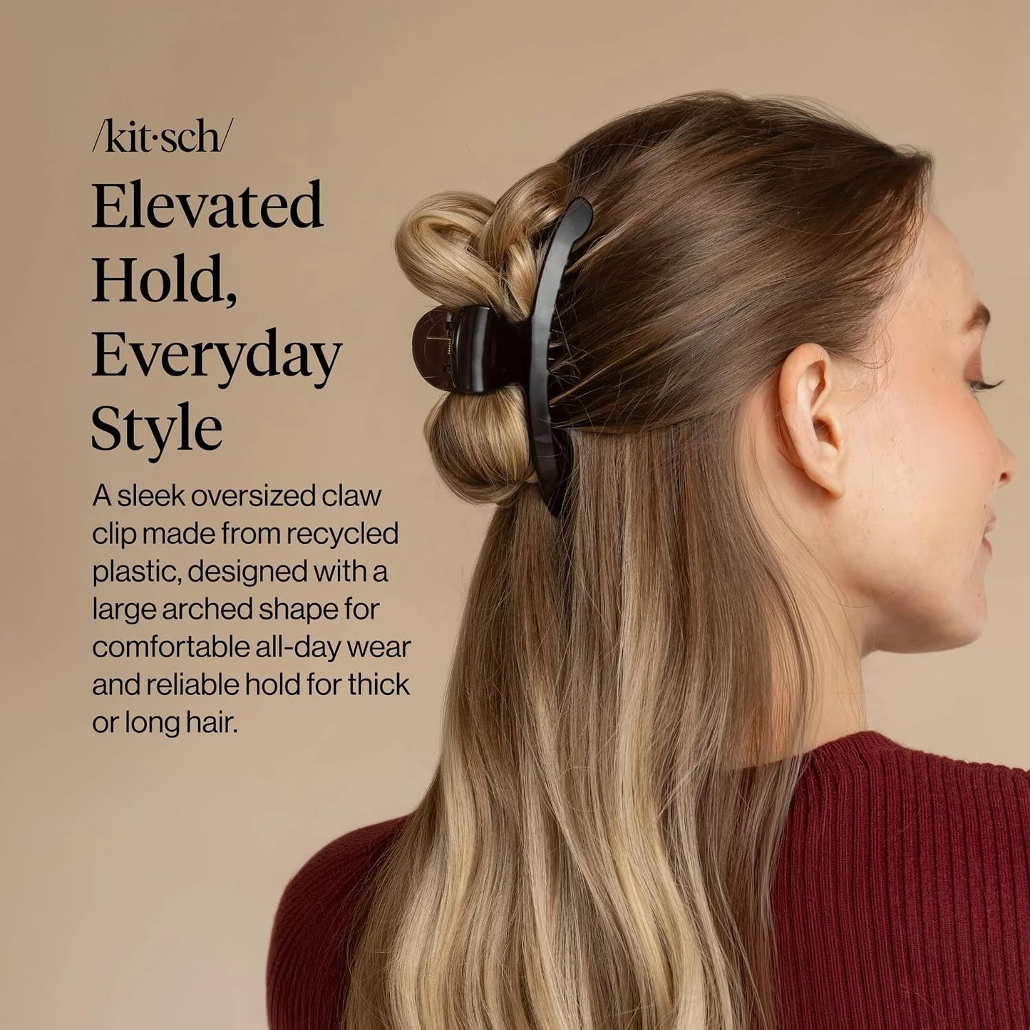 Kitsch Arched Hair Clips For Women - Large, Soft Pink, 1pc