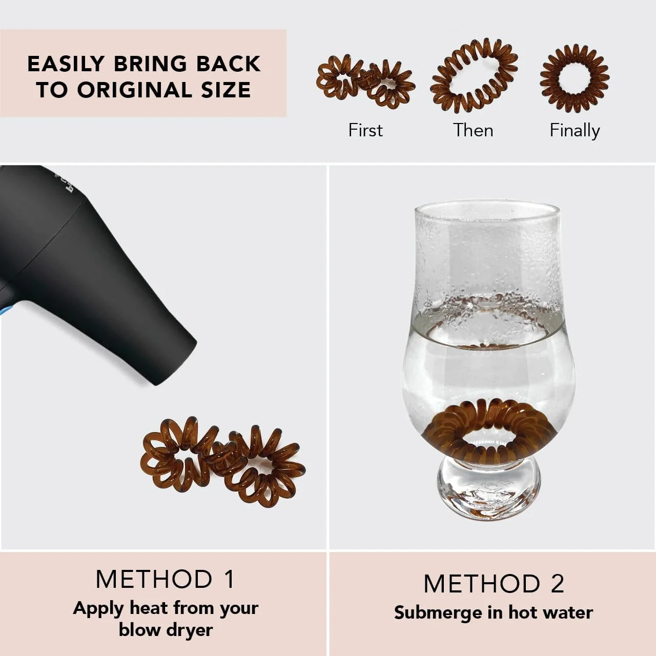 Kitsch Spiral Hair Ties for Women | Ponytail Holders - Brunette, 8 Pcs
