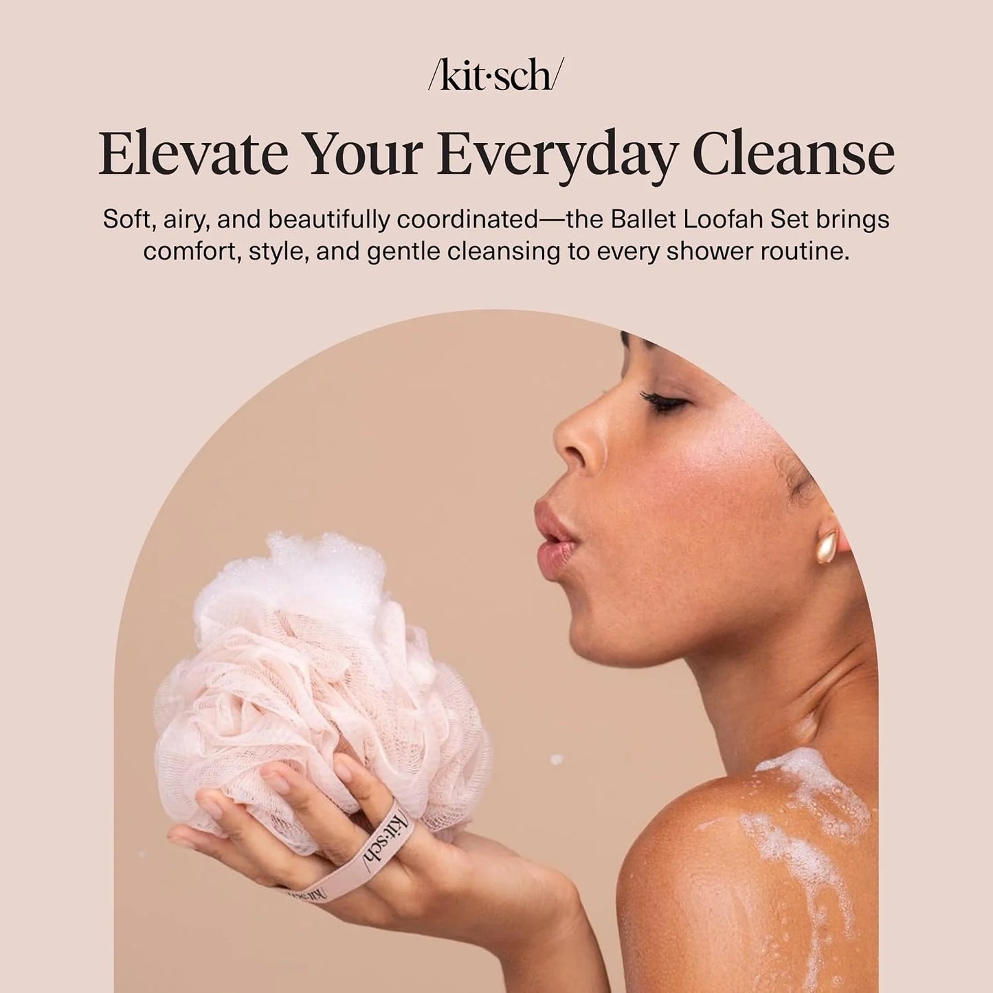 Kitsch Shower Loofah – Soft Mesh Body Scrubber & Bath Sponge - 3pc Set
