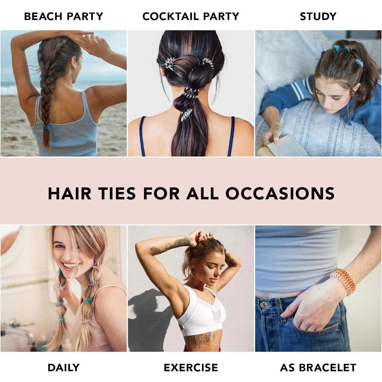 Kitsch Spiral Hair Ties for Women | Ponytail Holders - Brunette, 8 Pcs