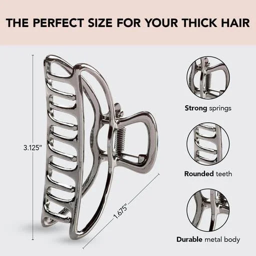 Kitsch Open Shape Metal Hair Clips for Women - Hematite, 1 Pc