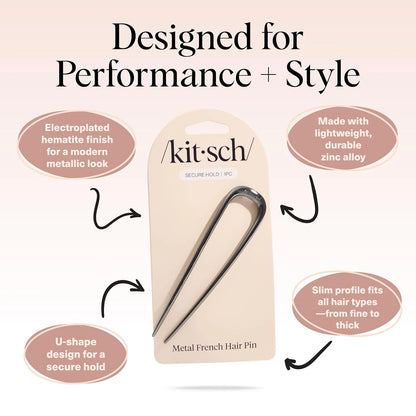 Kitsch Mini Metal French Hair Pin & Hair Clips for Women - Silver, Set of 3