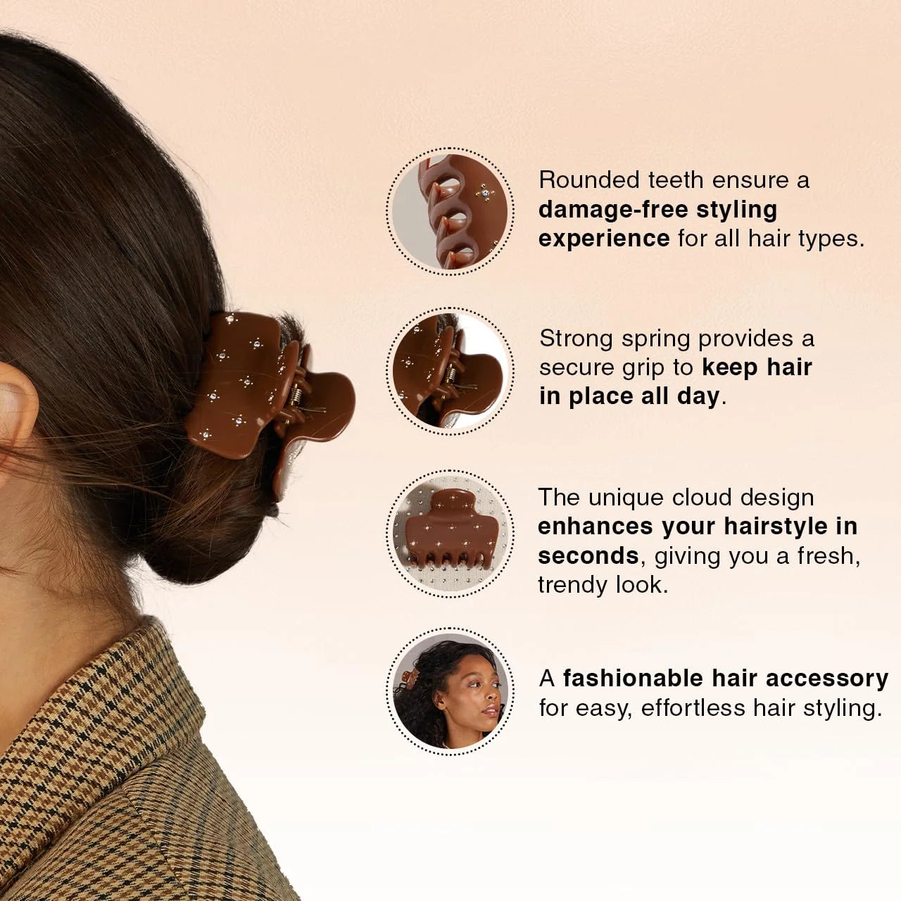 Kitsch Plastic Puffy Claw Clip - Hair Accessories For Women- Chocolate, 1pc