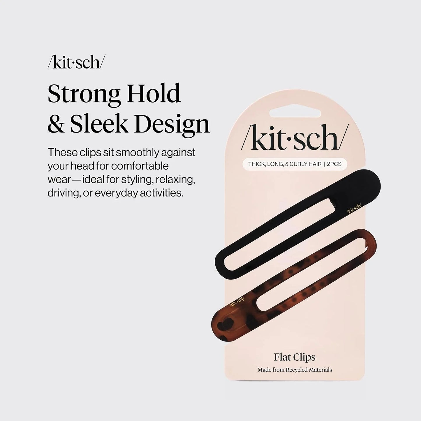 Kitsch Flat Hair Clips for Women - Black & Tortoise, 2pc