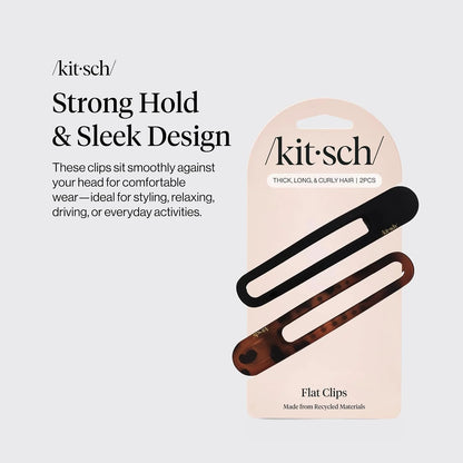 Kitsch Flat Hair Clips for Women - Black & Tortoise, 2pc