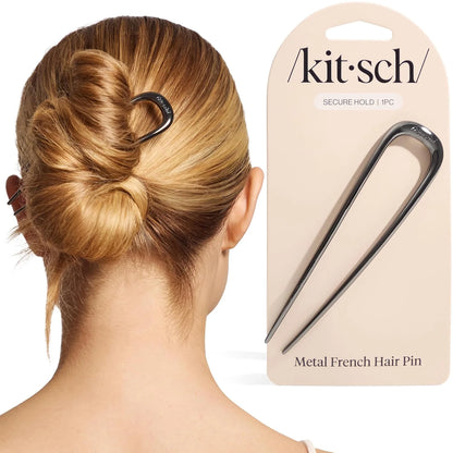 Kitsch Mini Metal French Hair Pin & Hair Clips for Women - Silver, Set of 3