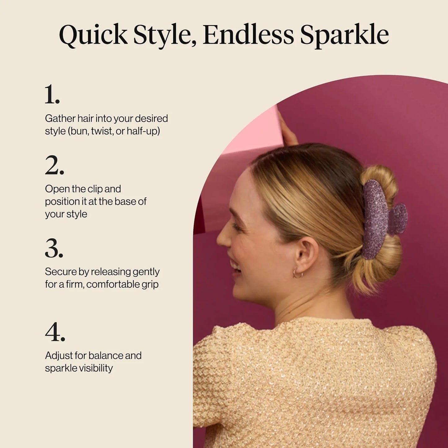 Kitsch Pink Glitter Hair Clip for Women - 1pc