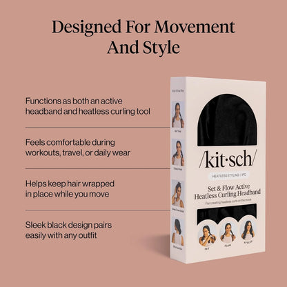 Kitsch Set & Flow Active Heatless Curling Headband For Women - Black, 1pc