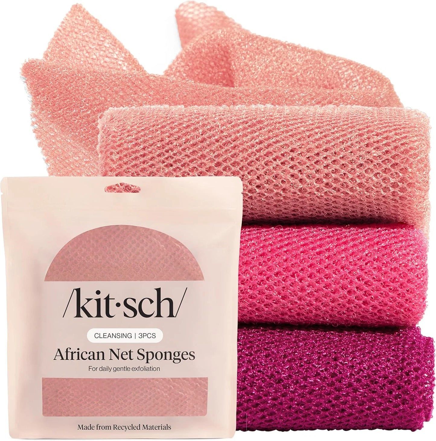 Kitsch African Net Sponge – Exfoliating Body Scrubber – Aqua Grey, 3 Pcs