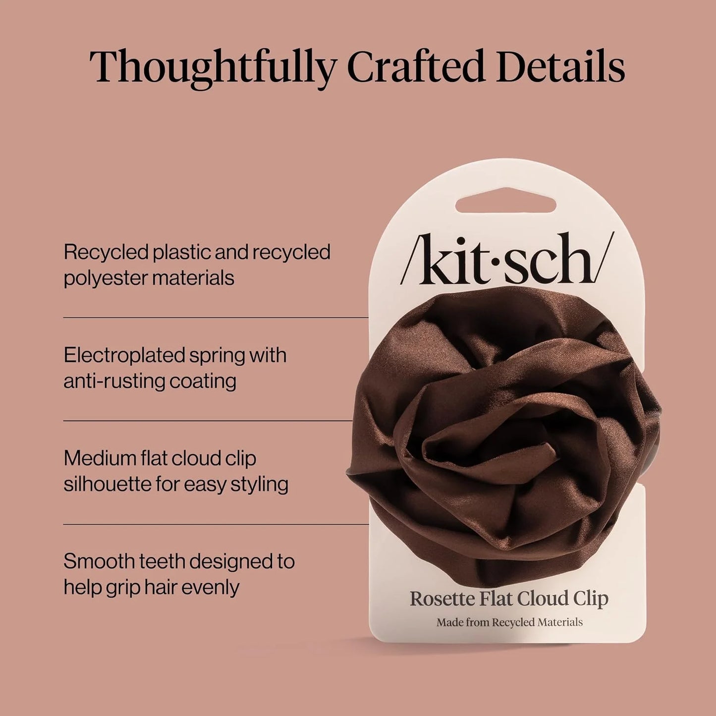 Kitsch Medium Satin Rosette Flat Claw Clip for Women - Black, 1pc