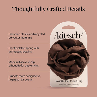 Kitsch Medium Satin Rosette Flat Claw Clip for Women - Black, 1pc