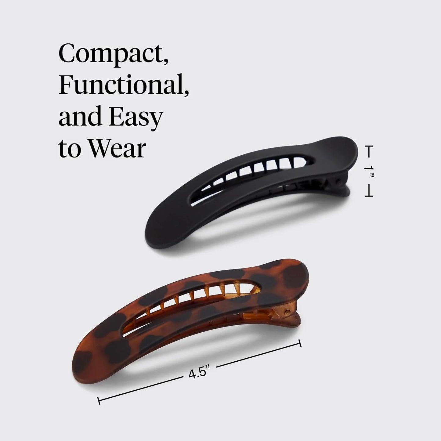 Kitsch Flat Hair Clips for Women - Black & Tortoise, 2pc
