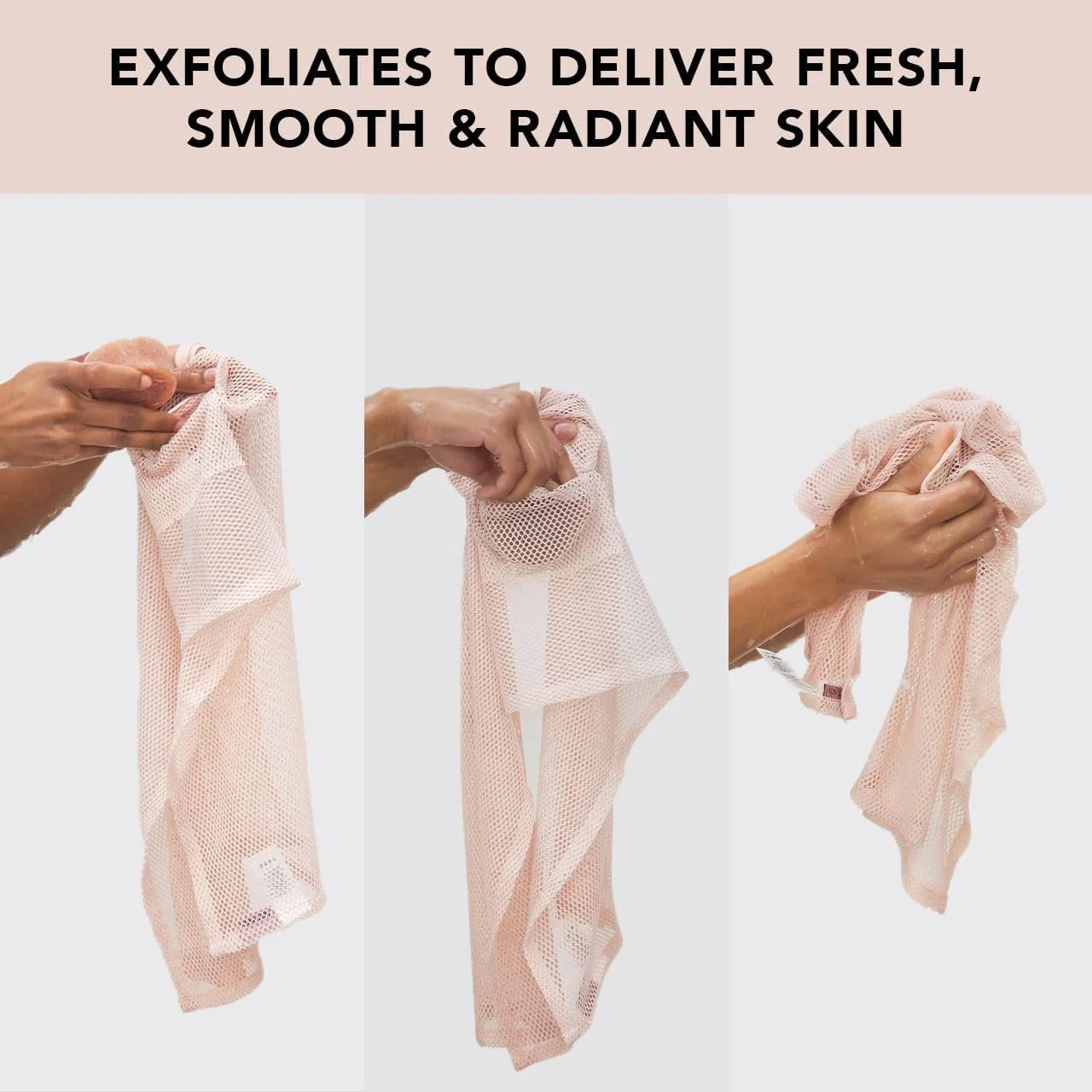 Kitsch Exfoliating Body & Back Scrubber for Shower with Built-in Pocket Bar Soap Bag, Recycled Nylon Exfoliating Washcloth Net, Scrub Exfoliator for Smooth Skin, Bath Essentials for Daily Use, Blush