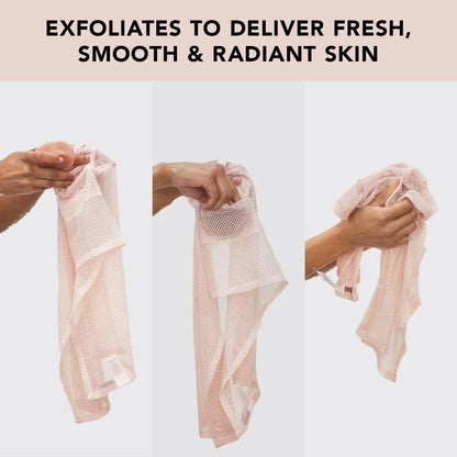 Kitsch Exfoliating Body & Back Scrubber for Shower with Built-in Pocket Bar Soap Bag, Recycled Nylon Exfoliating Washcloth Net, Scrub Exfoliator for Smooth Skin, Bath Essentials for Daily Use, Blush