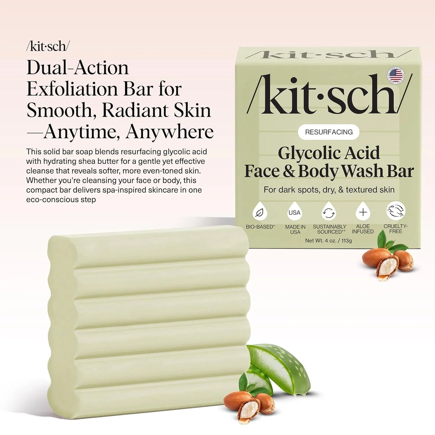 Kitsch Charcoal Soap Body Wash Bar for Cleansing – Made in USA, 4 oz