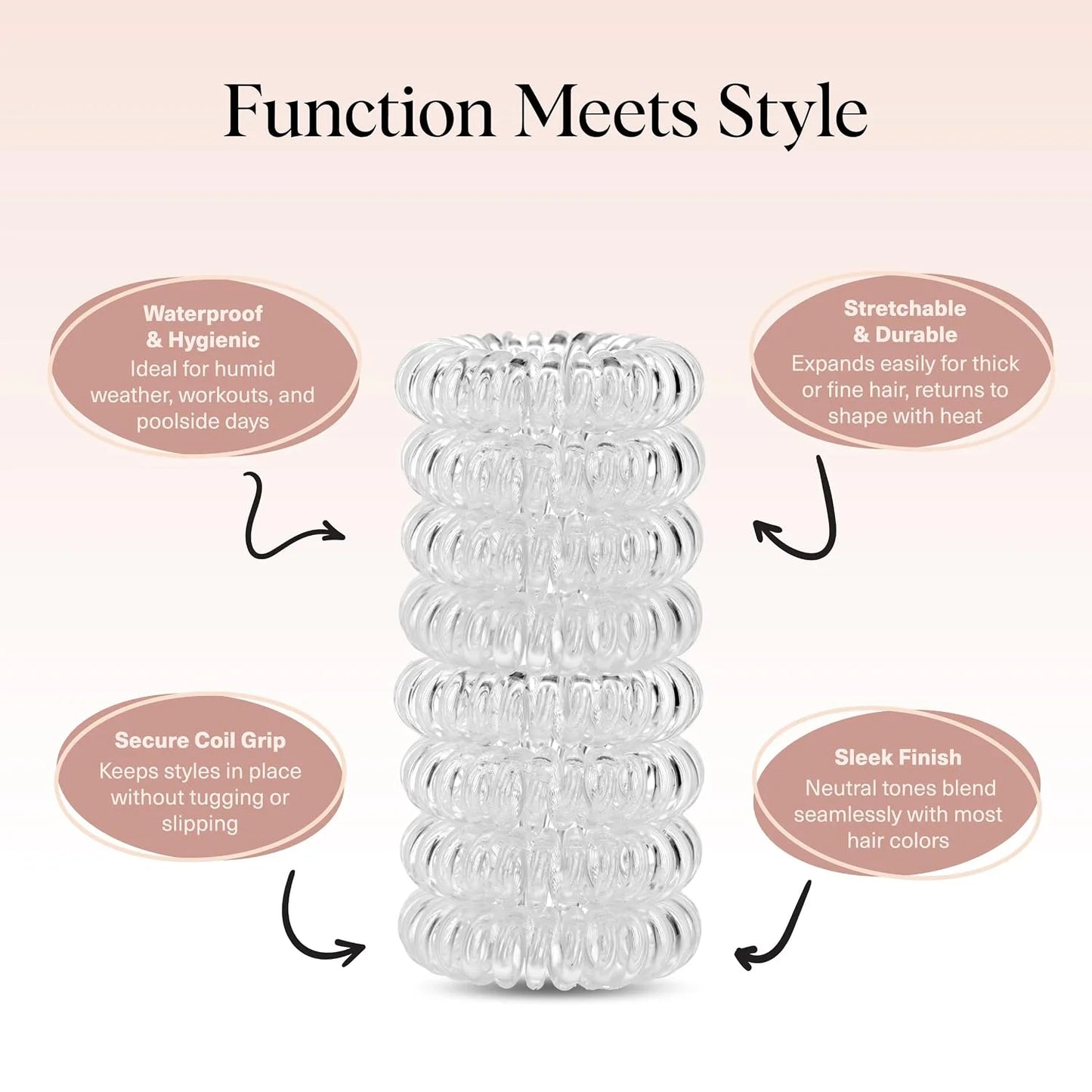 Kitsch Spiral Hair Ties for Women | Ponytail Holders - Brunette, 8 Pcs