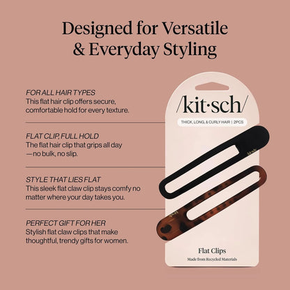 Kitsch Flat Hair Clips for Women - Black & Tortoise, 2pc