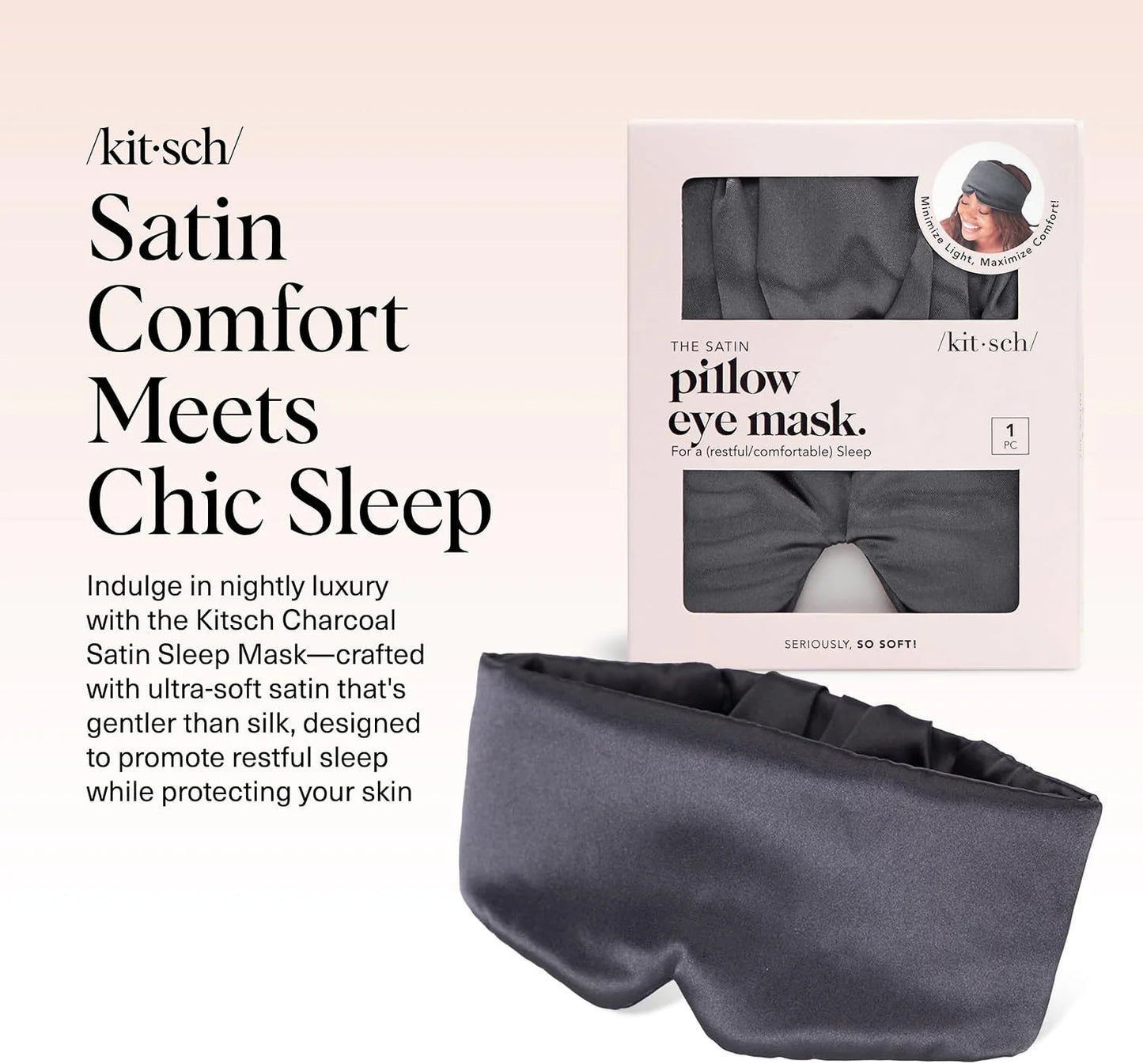 Kitsch Contour Satin Sleep Mask | Eye Masks for Sleep - Charcoal
