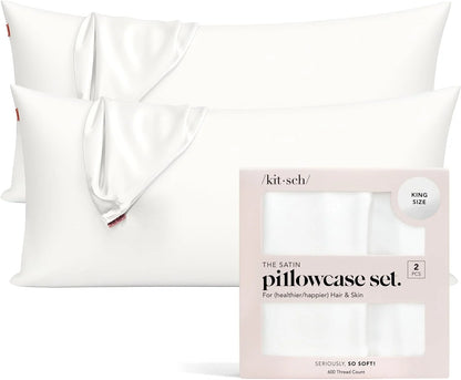 Kitsch Satin Pillowcase with Zipper - Standard Size, Haze Blue