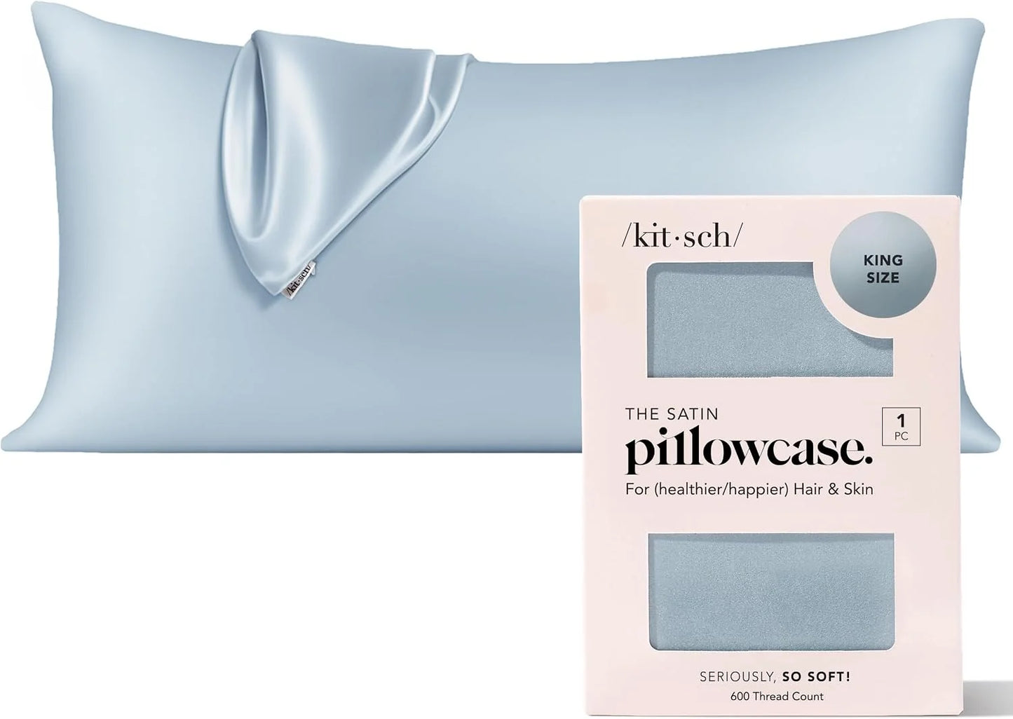 Kitsch Satin Pillowcase with Zipper - Standard Size, Haze Blue