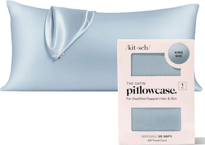 Kitsch Satin Pillowcase with Zipper - Standard Size, Haze Blue
