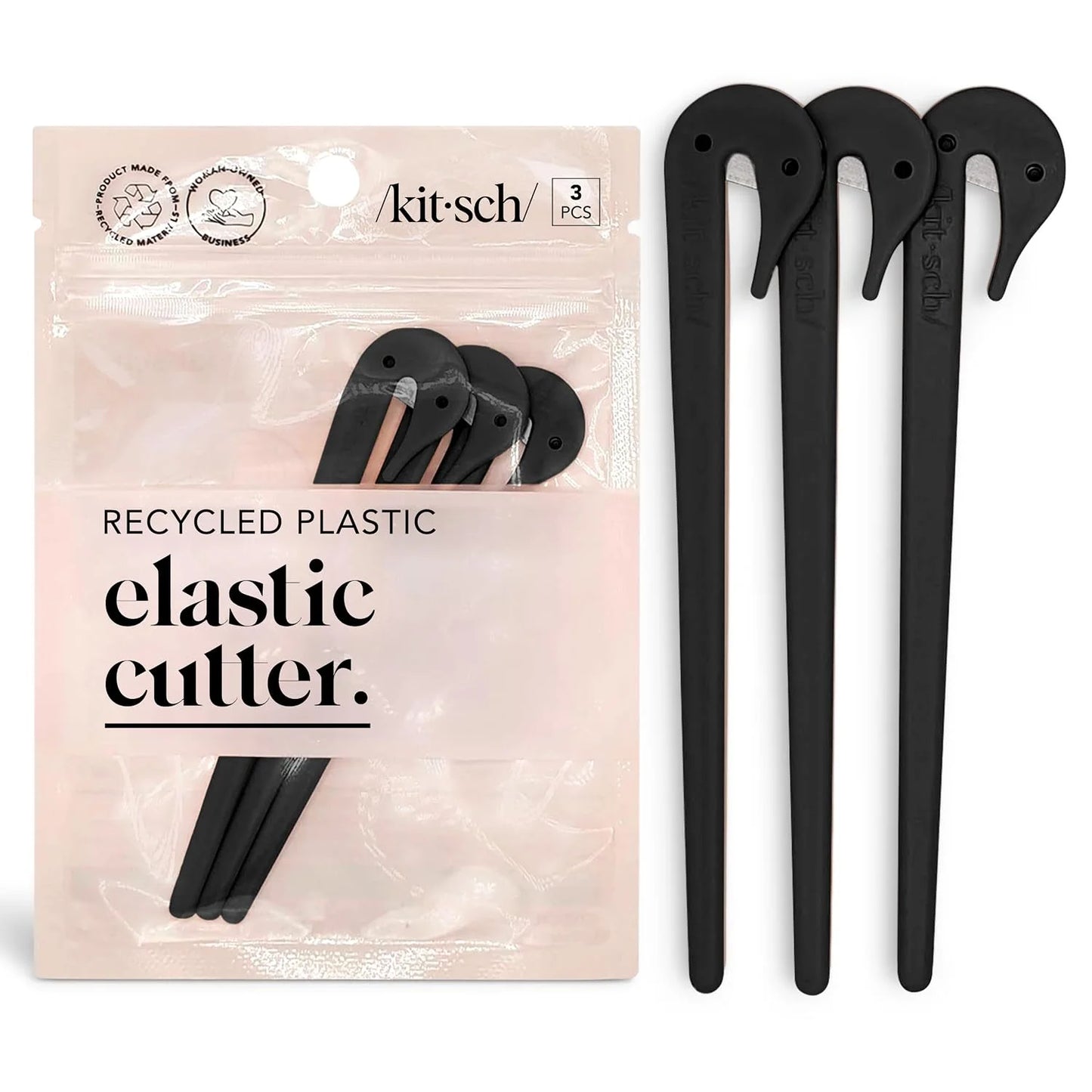 Kitsch Elastic Hair Tie Cutter Tool - Black, 3pc Set