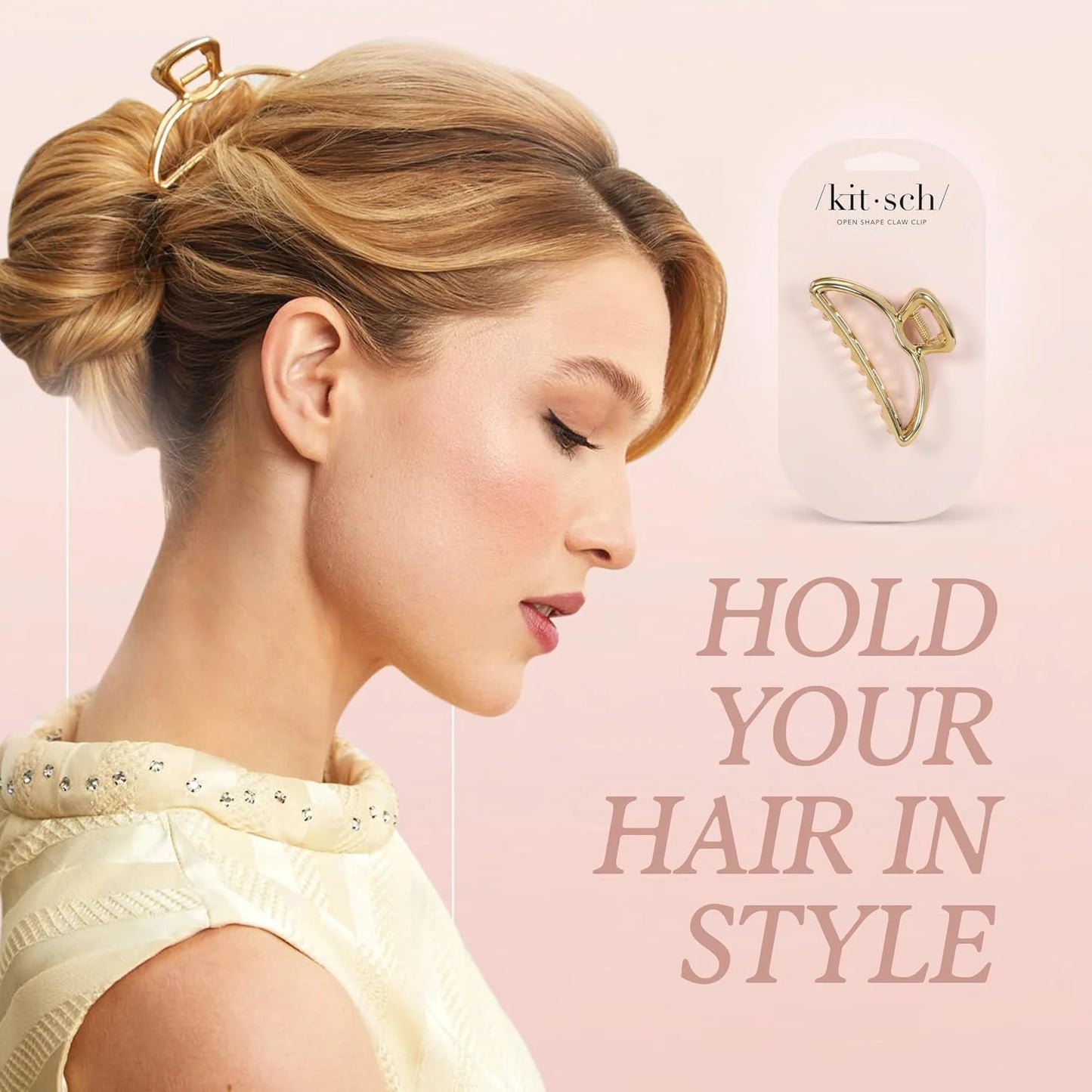 Kitsch Open Shape Metal Hair Clips for Women - Hematite, 1 Pc