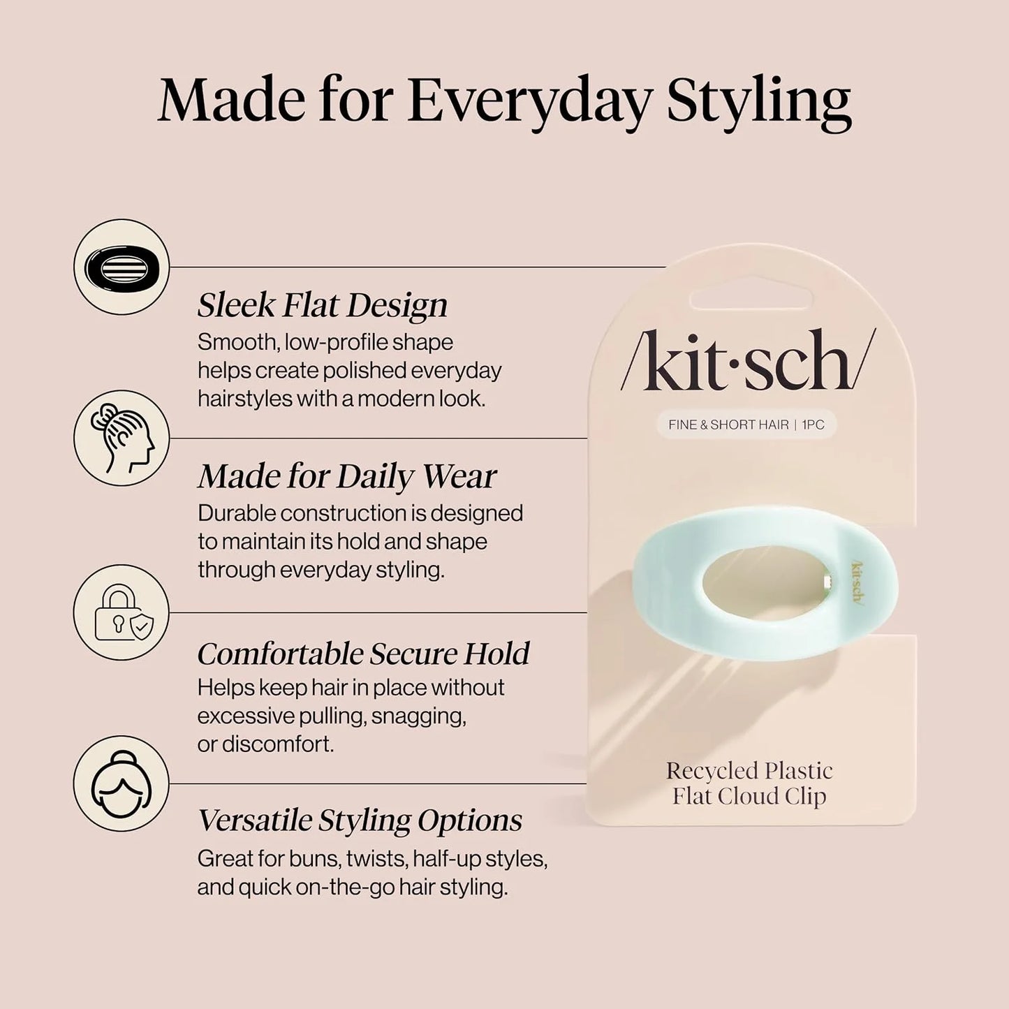 Kitsch Small Flat Claw Clip for Women - Sage Leaf, 1pc