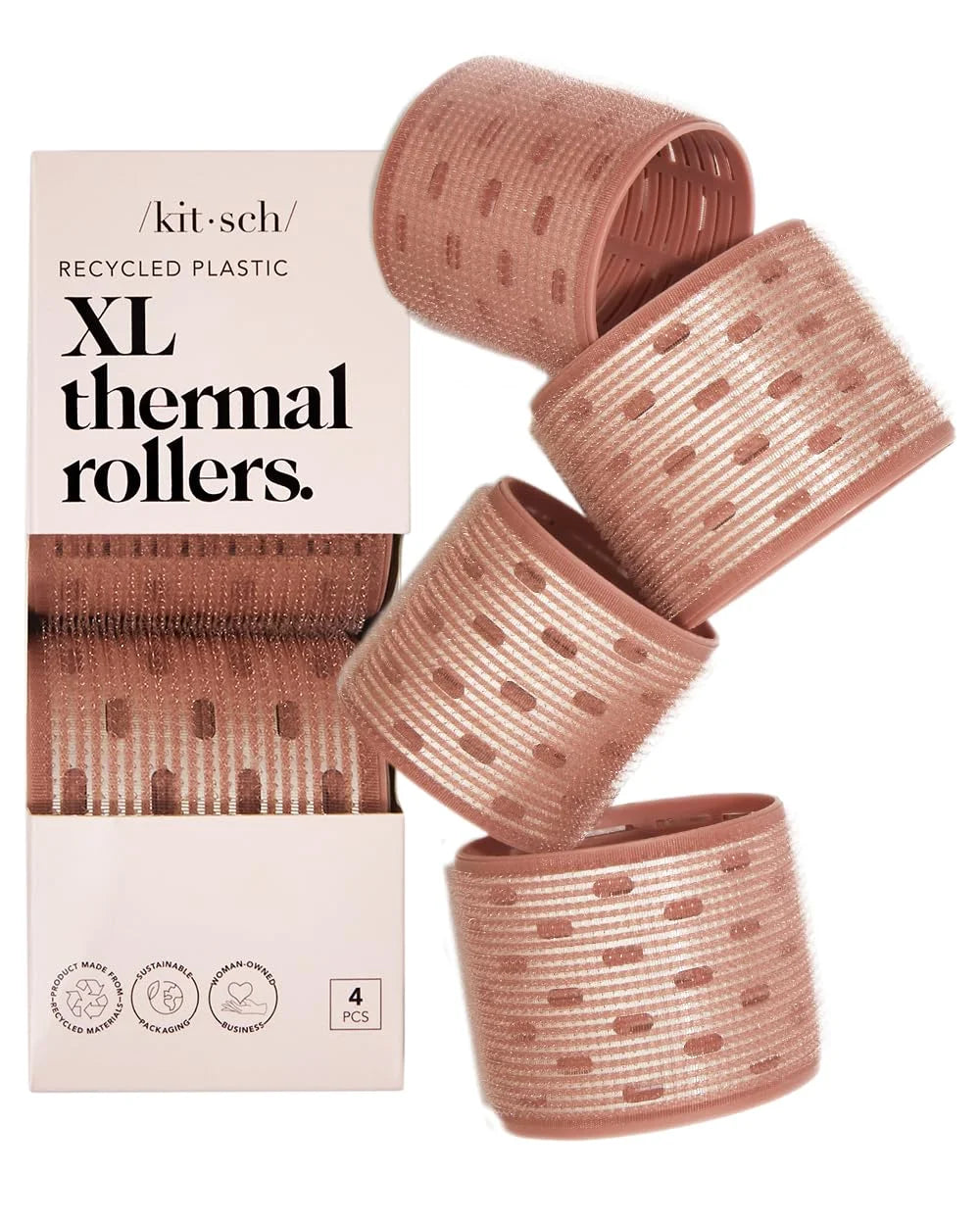 Kitsch Ceramic Hair Rollers for Women - Black, 8 Count (Pack of 1)