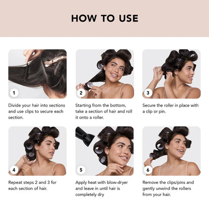 Kitsch Ceramic Hair Rollers for Women - Black, 8 Count (Pack of 1)