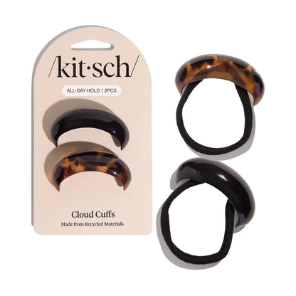 Kitsch Medium Hair Cuffs Hair Ties For Women - Black and Tort, 2pcs