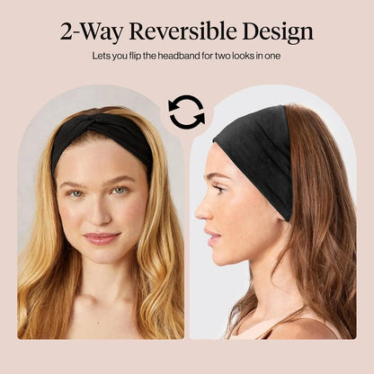 Kitsch Wide Headbands for Women Non Slip - Black and Camel, 2pcs