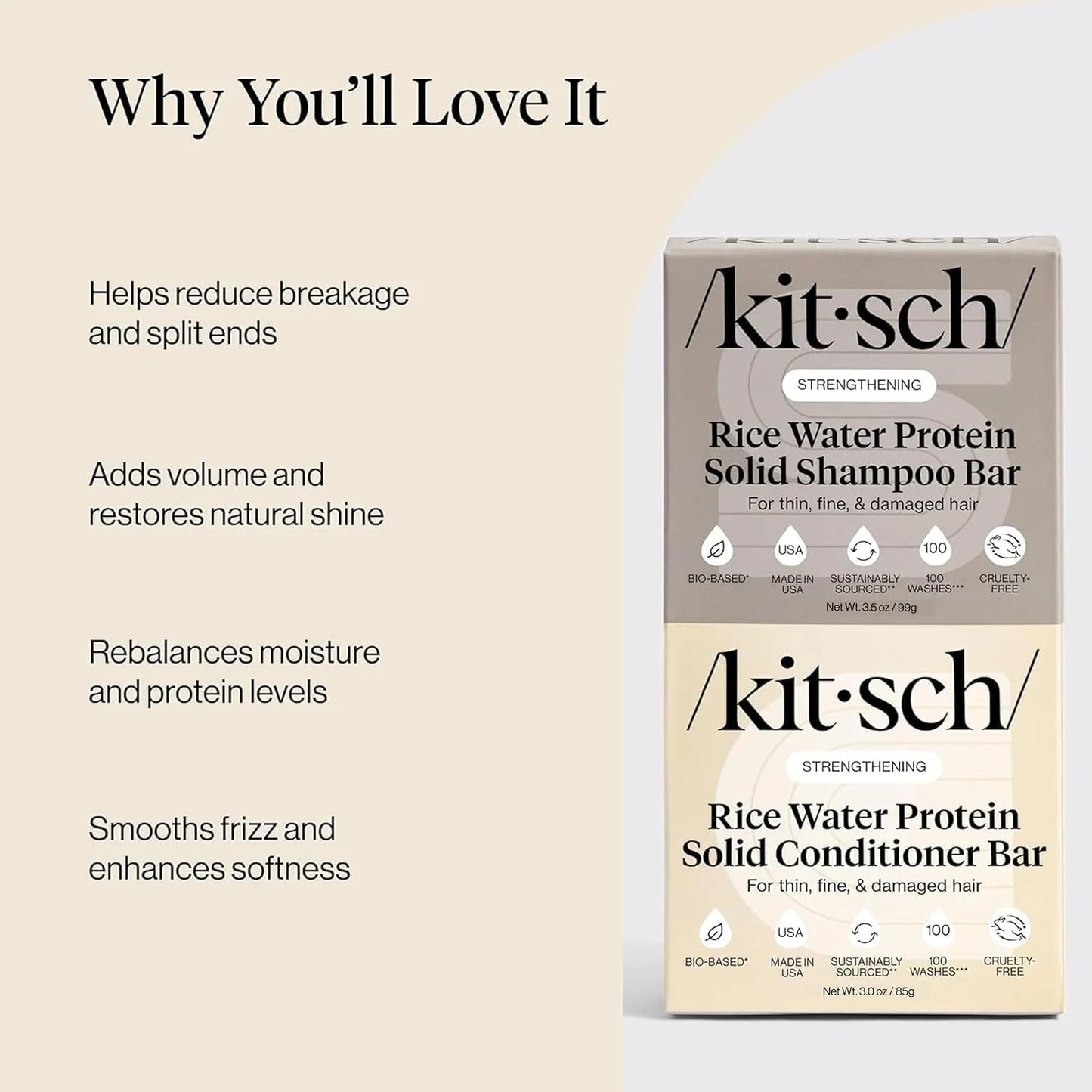 Kitsch Rice Water Solid Shampoo and Conditioner Set for Hair Growth – 2 pcs