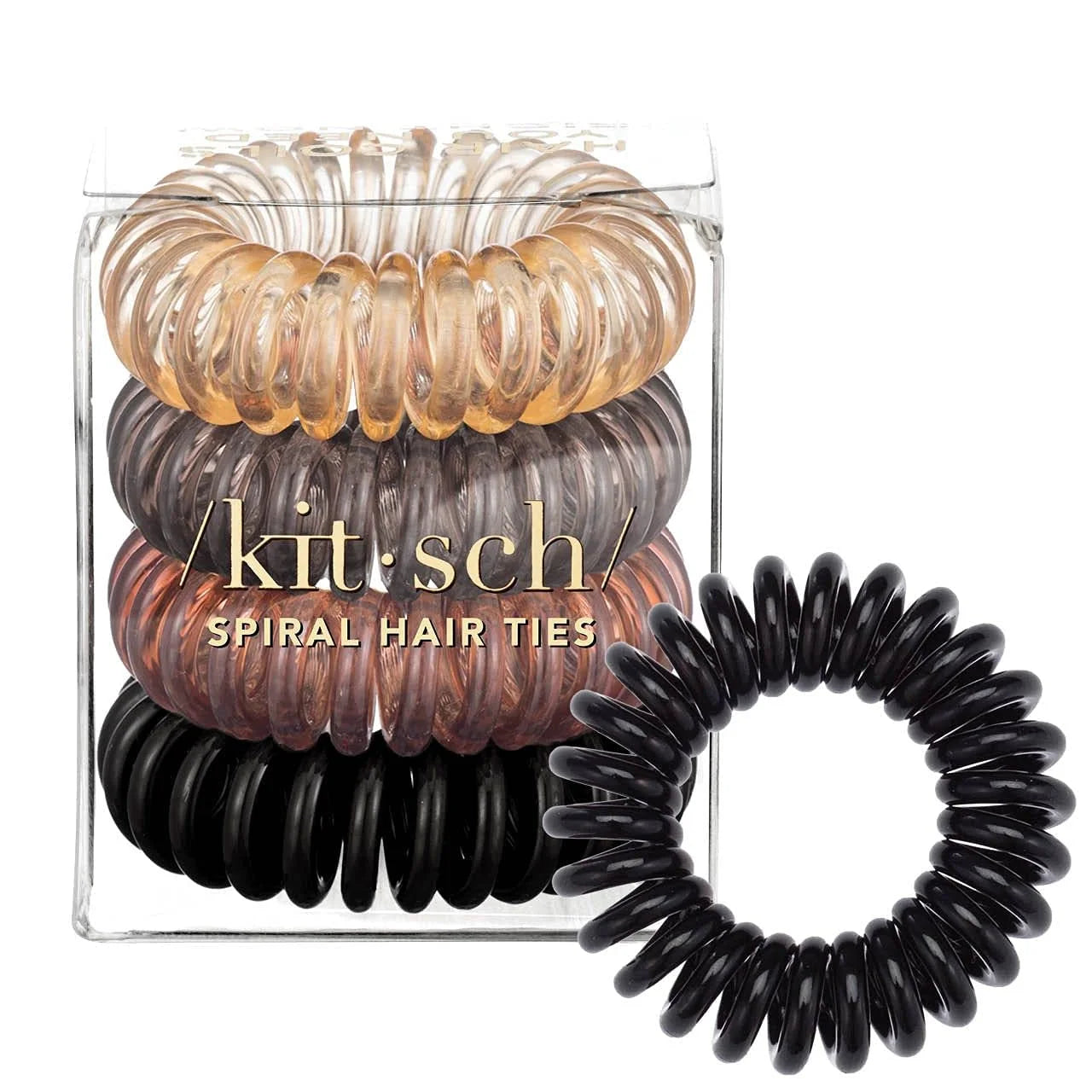 Kitsch Spiral Hair Ties for Women | Ponytail Holders - Brunette, 8 Pcs