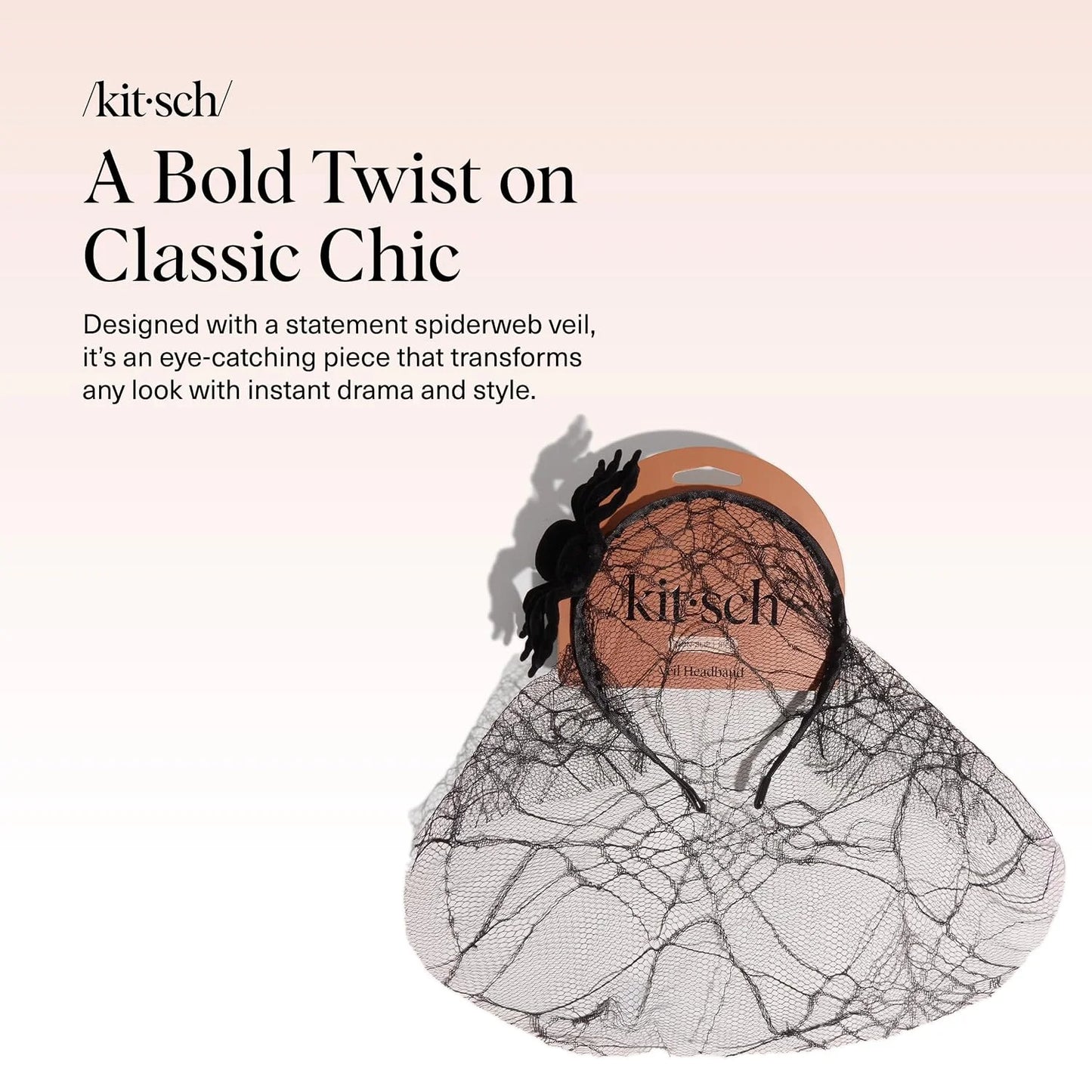 Kitsch Veil Headband - Black Headband with Statement Spiderweb Veil, 1pc