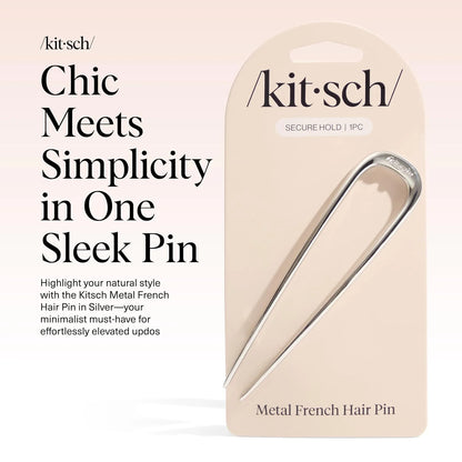 Kitsch Mini Metal French Hair Pin & Hair Clips for Women - Silver, Set of 3