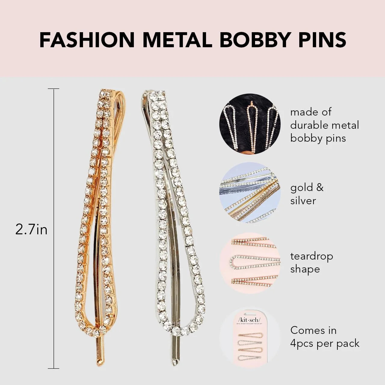 Kitsch Spiral Bobby Pins - Hair Accessories For Women - Brown, 3pcs