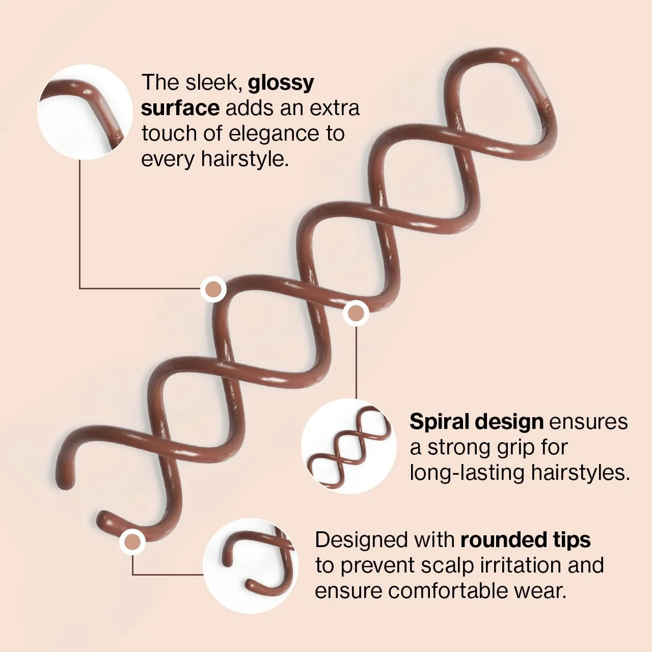 Kitsch Spiral Bobby Pins - Hair Accessories For Women - Brown, 3pcs