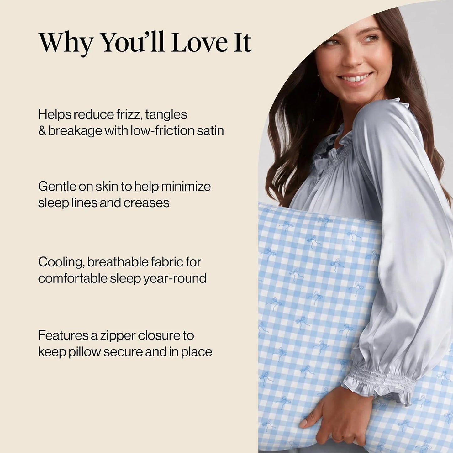 Kitsch Satin Pillowcase with Zipper - Standard Size, Haze Blue