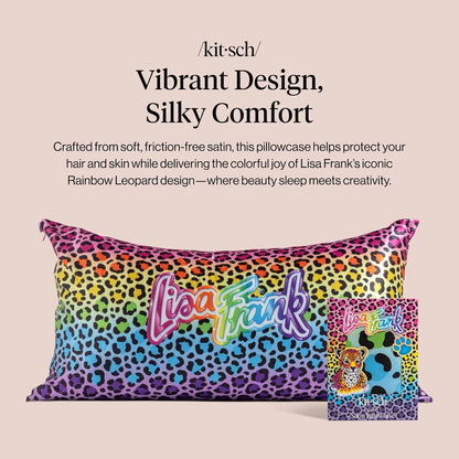 Lisa Frank x Kitsch Satin Pillowcase, Size 19x36 - Rainbow Leopard
