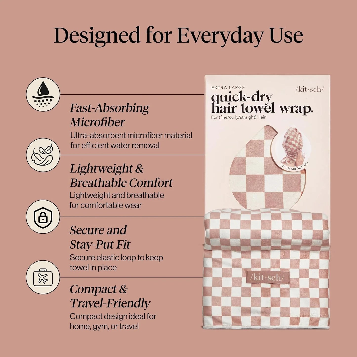 Kitsch XL Microfiber Hair Towel Wrap for Women