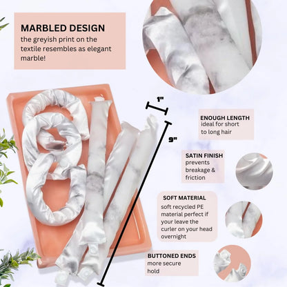 Kitsch Satin Pillow Rollers Flexi Rods, Heatless Curling Rod - 6pcs Marble