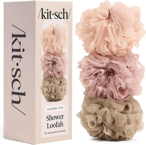 Kitsch Shower Loofah – Soft Mesh Body Scrubber & Bath Sponge - 3pc Set