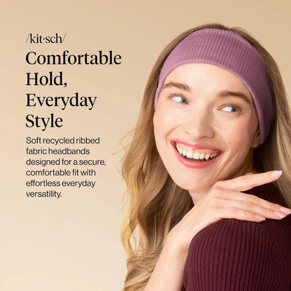Kitsch Ribbed Wide Headbands for Women Non Slip - Cherry & Pink, 2 pcs